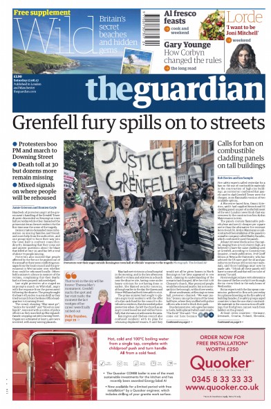 The Guardian Newspaper Front Page (UK) for 17 June 2017
