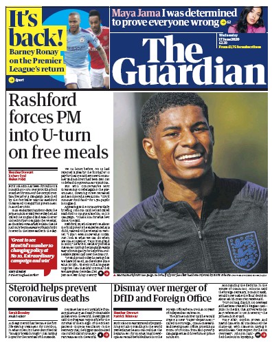 The Guardian Newspaper Front Page (UK) for 17 June 2020