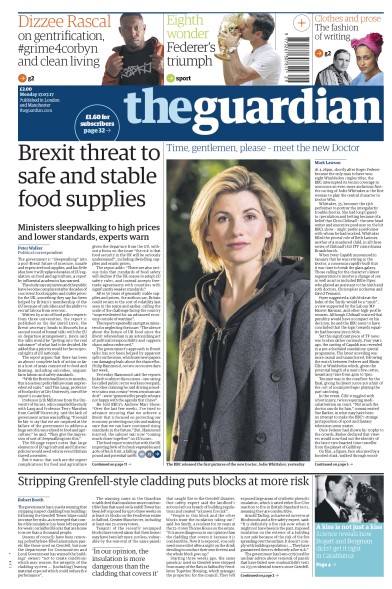 The Guardian Newspaper Front Page (UK) for 17 July 2017