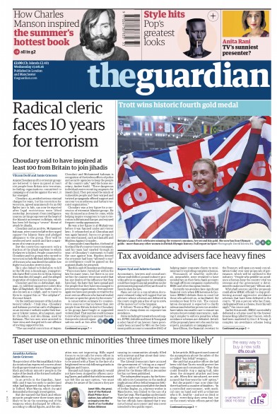 The Guardian Newspaper Front Page (UK) for 17 August 2016