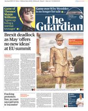 The Guardian (UK) Newspaper Front Page for 18 October 2018