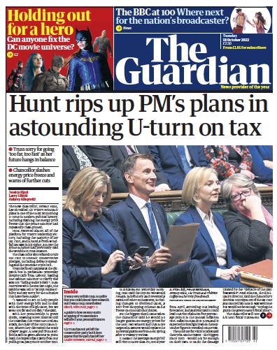 The Guardian Newspaper Front Page (UK) for 18 October 2022