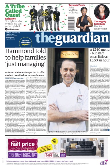 The Guardian Newspaper Front Page (UK) for 18 November 2016