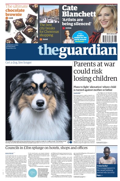 The Guardian Newspaper Front Page (UK) for 18 November 2017