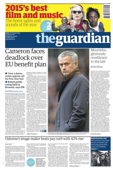 The Guardian Newspaper Front Page (UK) for 18 December 2015