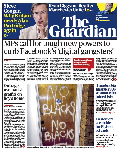 The Guardian Newspaper Front Page (UK) for 18 February 2019