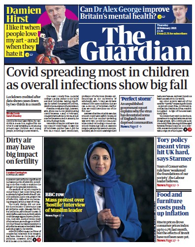 The Guardian Newspaper Front Page (UK) for 18 February 2021