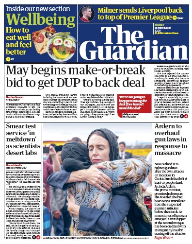 The Guardian Newspaper Front Page (UK) for 18 March 2019