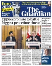 The Guardian (UK) Newspaper Front Page for 18 March 2020