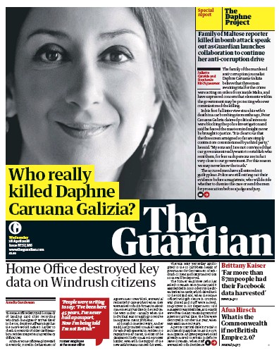 The Guardian Newspaper Front Page (UK) for 18 April 2018