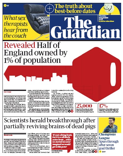 The Guardian Newspaper Front Page (UK) for 18 April 2019