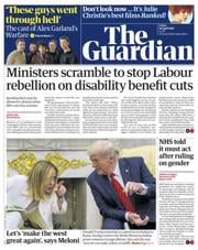 The Guardian front page for 18 April 2025