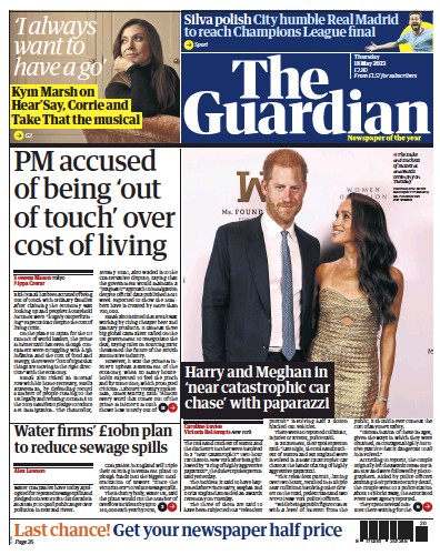 The Guardian Newspaper Front Page (UK) for 18 May 2023