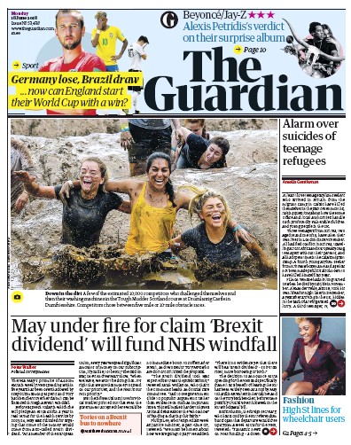 The Guardian Newspaper Front Page (UK) for 18 June 2018