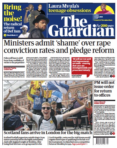 The Guardian Newspaper Front Page (UK) for 18 June 2021