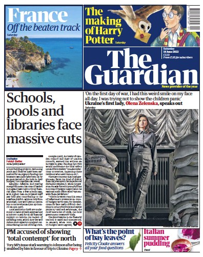 The Guardian Newspaper Front Page (UK) for 18 June 2022