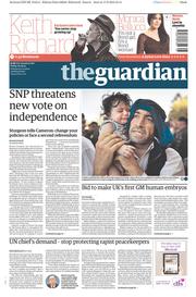The Guardian (UK) Newspaper Front Page for 18 September 2015