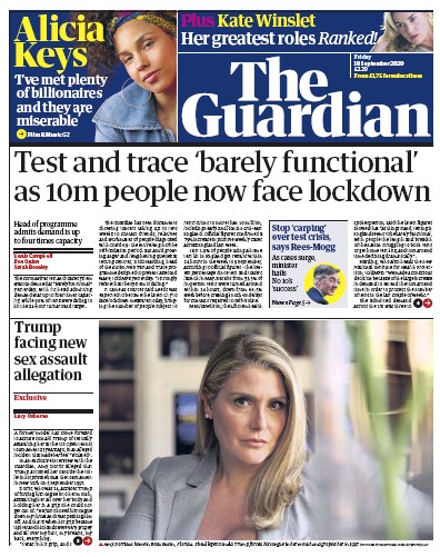 The Guardian Newspaper Front Page (UK) for 18 September 2020