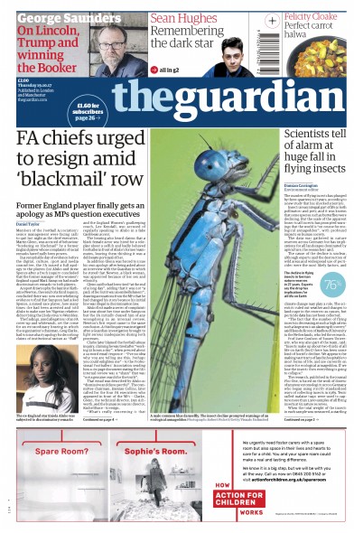 The Guardian Newspaper Front Page (UK) for 19 October 2017