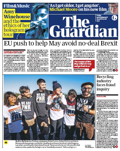 The Guardian Newspaper Front Page (UK) for 19 October 2018