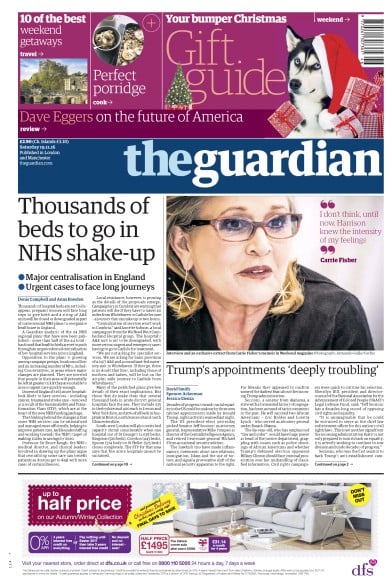 The Guardian Newspaper Front Page (UK) for 19 November 2016