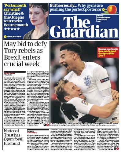 The Guardian Newspaper Front Page (UK) for 19 November 2018