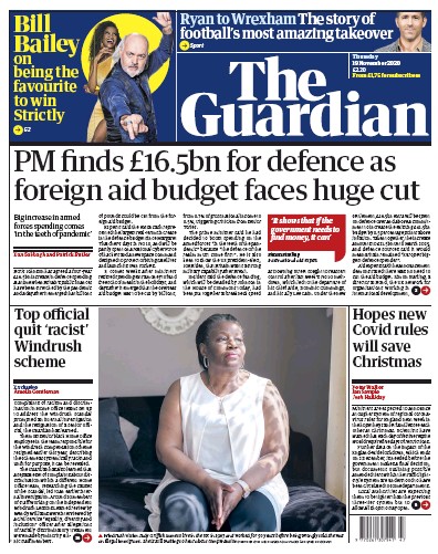 The Guardian Newspaper Front Page (UK) for 19 November 2020