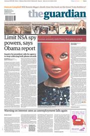 The Guardian Newspaper Front Page (UK) for 19 December 2013