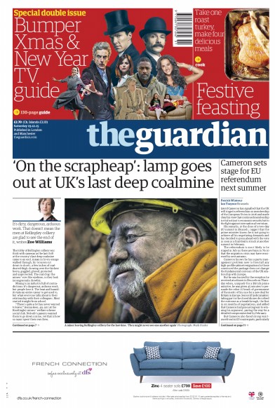 The Guardian Newspaper Front Page (UK) for 19 December 2015