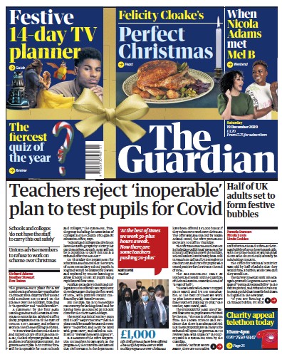 The Guardian Newspaper Front Page (UK) for 19 December 2020