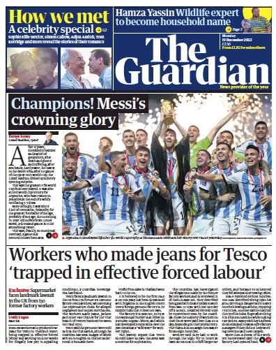 The Guardian Newspaper Front Page (UK) for 19 December 2022