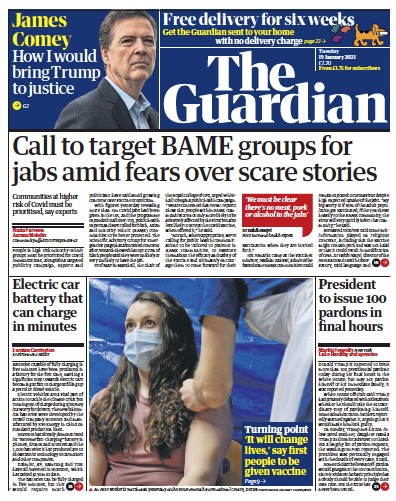 The Guardian Newspaper Front Page (UK) for 19 January 2021