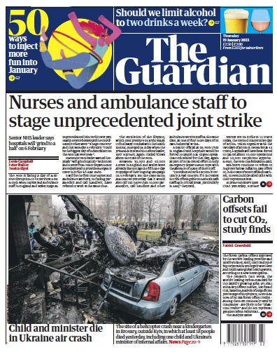 The Guardian Newspaper Front Page (UK) for 19 January 2023