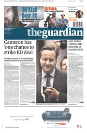 The Guardian (UK) Newspaper Front Page for 19 February 2016