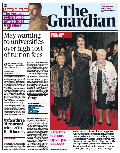The Guardian Newspaper Front Page (UK) for 19 February 2018