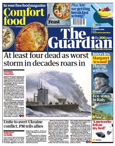 The Guardian Newspaper Front Page (UK) for 19 February 2022