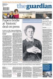 The Guardian Newspaper Front Page (UK) for 19 March 2013