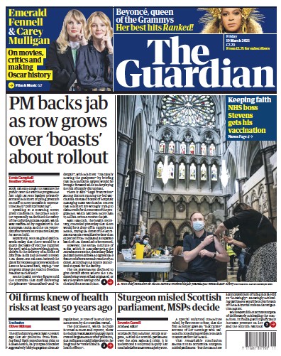 The Guardian Newspaper Front Page (UK) for 19 March 2021
