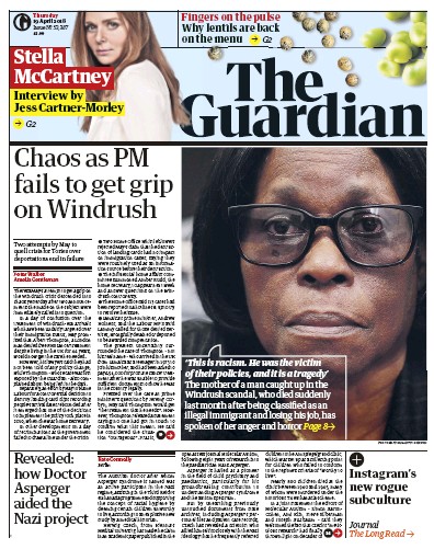The Guardian (UK) Front Page for 19 April 2018 | Paperboy Online Newspapers