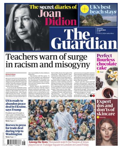 The Guardian Newspaper Front Page (UK) for 19 April 2025