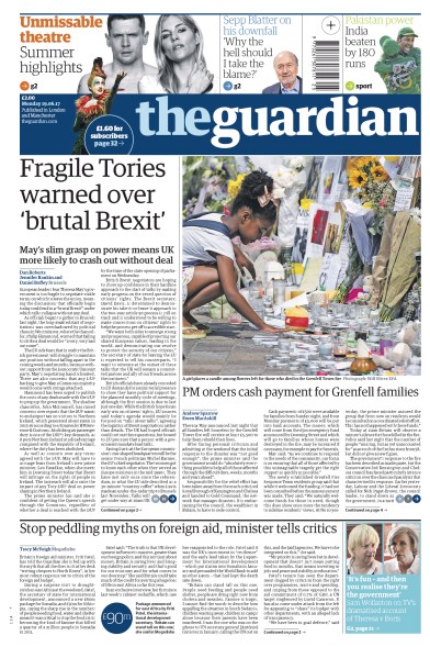 The Guardian Newspaper Front Page (UK) for 19 June 2017