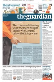 The Guardian (UK) Newspaper Front Page for 19 July 2016