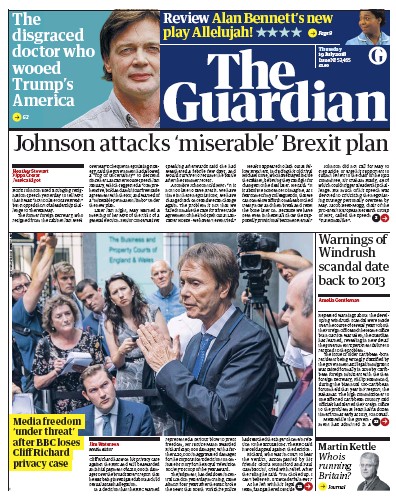The Guardian Newspaper Front Page (UK) for 19 July 2018