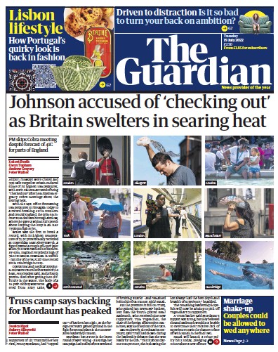 The Guardian Newspaper Front Page (UK) for 19 July 2022