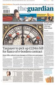 The Guardian Newspaper Front Page (UK) for 19 August 2014