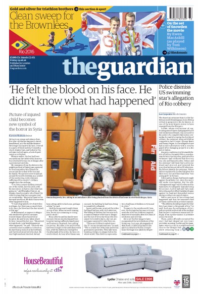 The Guardian Newspaper Front Page (UK) for 19 August 2016