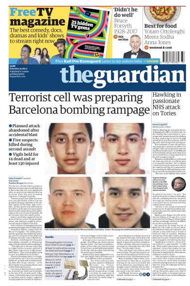 The Guardian Newspaper Front Page (UK) for 19 August 2017
