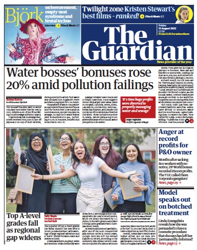 The Guardian Newspaper Front Page (UK) for 19 August 2022
