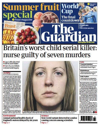 The Guardian Newspaper Front Page (UK) for 19 August 2023