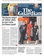 The Guardian (UK) Newspaper Front Page for 19 September 2018